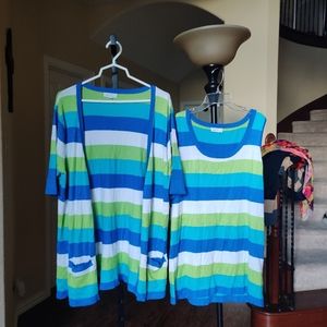 Joseph A 2pc Bold Striped Cardigan Set
